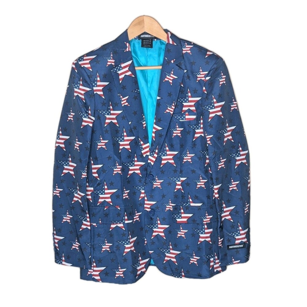 SUITMEISTER Blazer & Pants Set Men's Size Small Navy BLUE w/Stars & Stripes